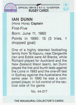 1991 Regina NZRFU 1st Edition #44 Ian Dunn Back